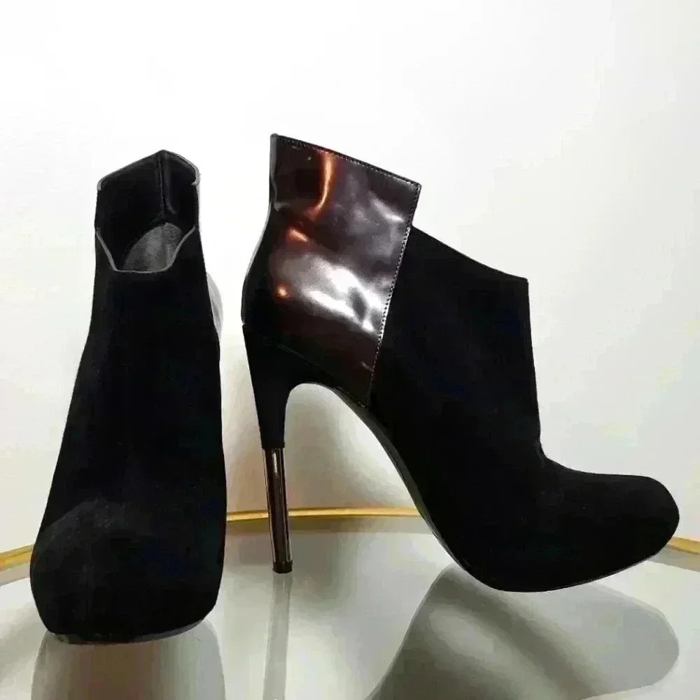 Sigerson Morrison Baladi Suede Patent High Heel Booties Size 8.5